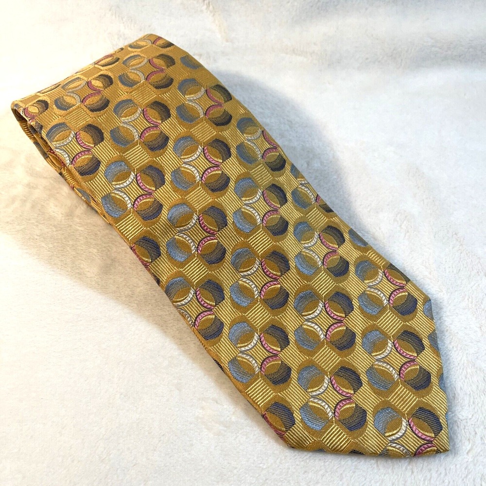 XMI Platinum Neck Tie Silk Imported From‎ Italy Handmade USA Gold Multi 3.5"